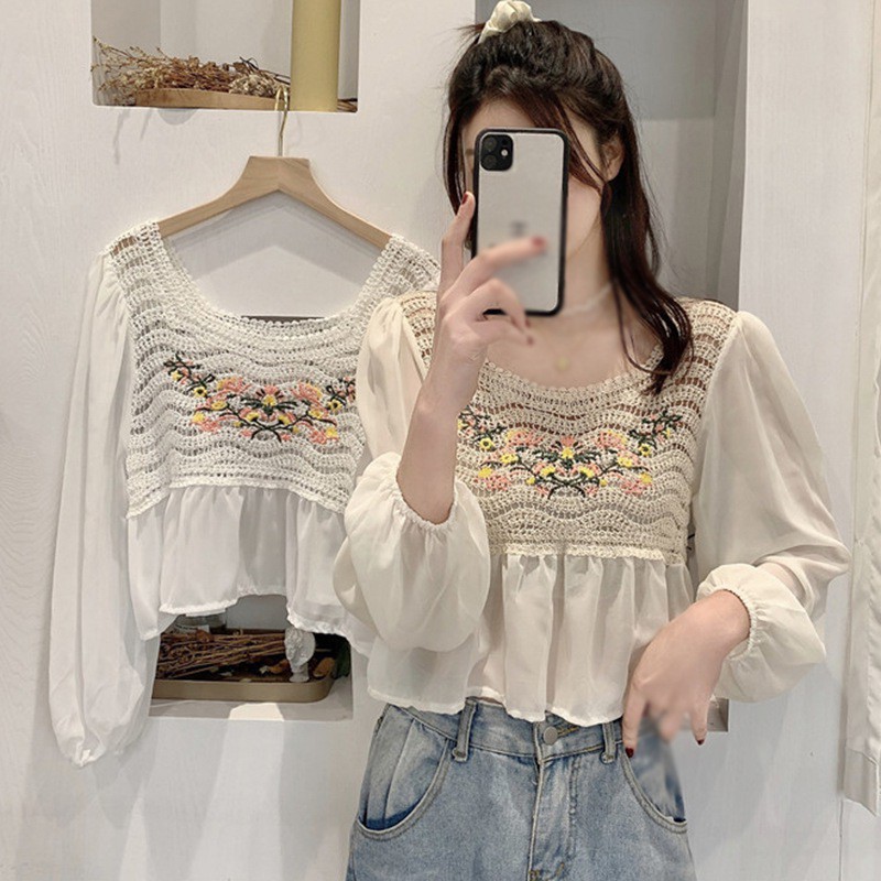 Áo voan ngắn tay phong cách Hàn Quốc thanh lịch cho nữ