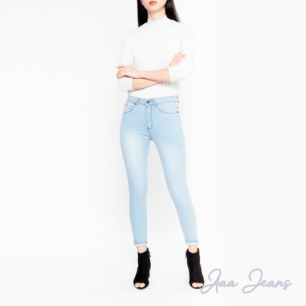 Quần Skinny Nữ Lưng Cao Màu Xanh Sáng Aaa Jeans | BigBuy360 - bigbuy360.vn