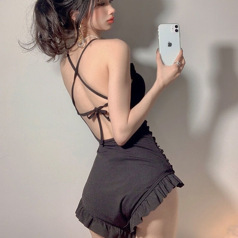 Bộ Đồ Bơi Một Mảnh Hở Lưng Mềm Mại Màu Đen Thời Trang Mùa Hè Quyến Rũ Cho Nữ