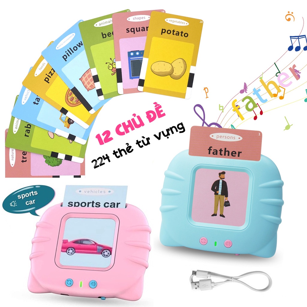 Máy Đọc Thẻ Flashcard Tiếng Anh, Máy Đọc Từ Vựng Tiếng Anh Dành Cho Trẻ Em Gồm 224 Từ Vựng Không Có Sóng Điện Từ