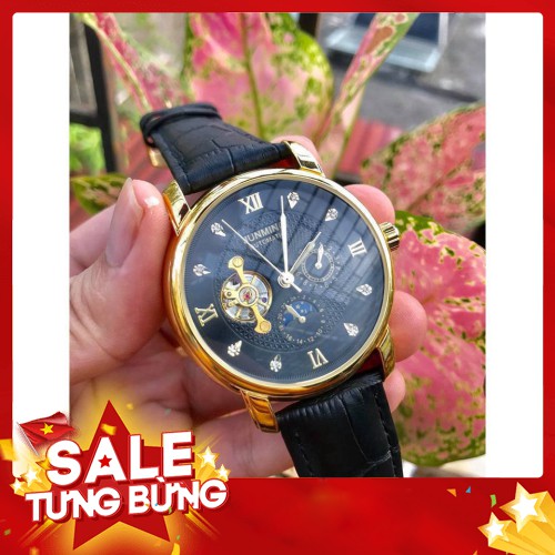-Hàng nhập khẩu ĐỒNG HỒ CƠ NAM AUTOMATIC CHÍNH HÃNG JUNMING DÂY DA CAO CẤP TẶNG KÈM VÒNG ĐEO TAY TỲ HƯU (ẢNH THẬT 100%)