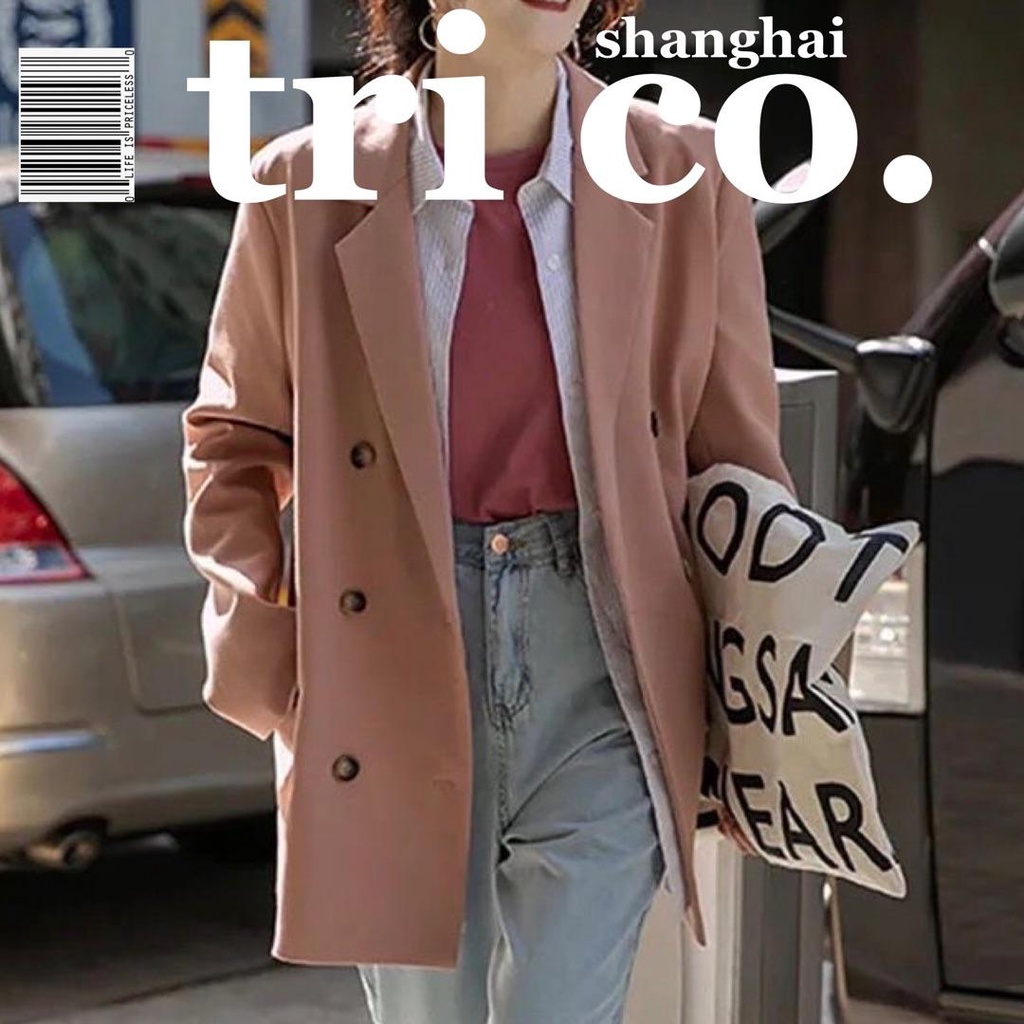 Áo Khoác Dáng Rộng Màu Hồng Thời Trang Xuân Thu Hàn Quốc 2023 Cho Nữ