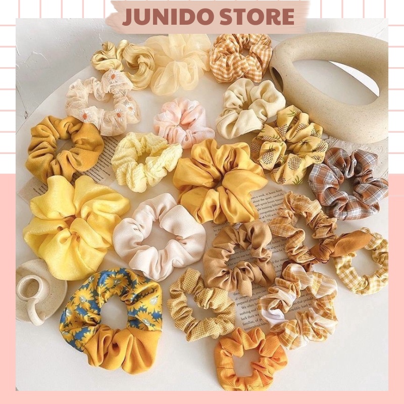 Dây cột tóc vải scrunchies nhiều màu JUNIDO