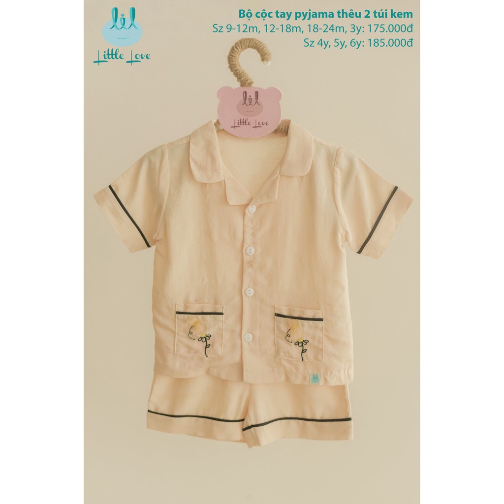 Bộ quần áo cộc tay pyjama thêu túi cho bé từ 9m đến 6 tuổi little love