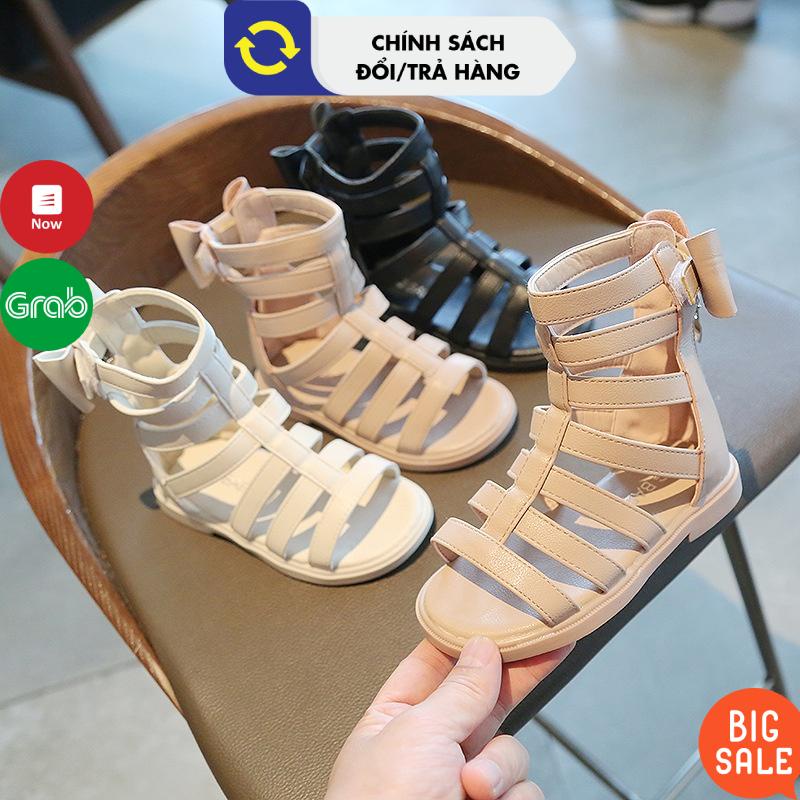 Giày chiến binh bé gái Sandal cho bé gái chất da mềm nơ dán xinh xắn đế mềm nhẹ sz 22-36 Giày dép bé gái