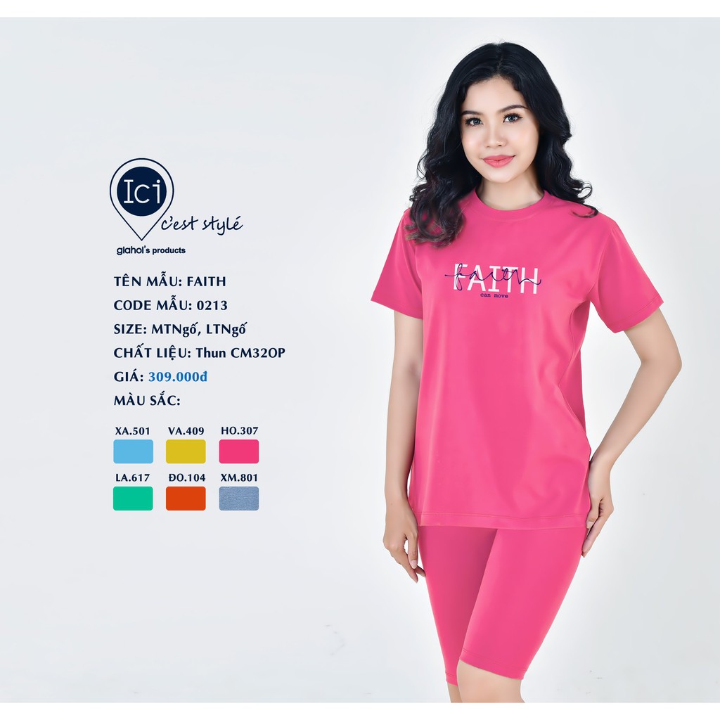 Bộ thun cotton Gia Hồi Faith, Áo rộng, Quần ngố ôm, đủ màu đủ size