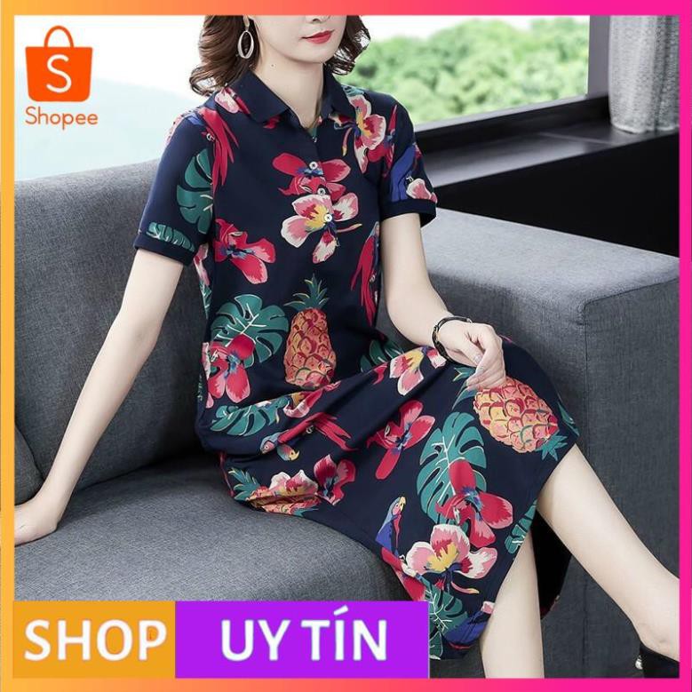 HÀNG NHẬP CAO CẤP -ĐẦM SUÔNG THUN HOA DÁNG DÀI CỔ SƠ MI CAO CẤP - [MẪU ĐẸP CHẤT LƯỢNG]