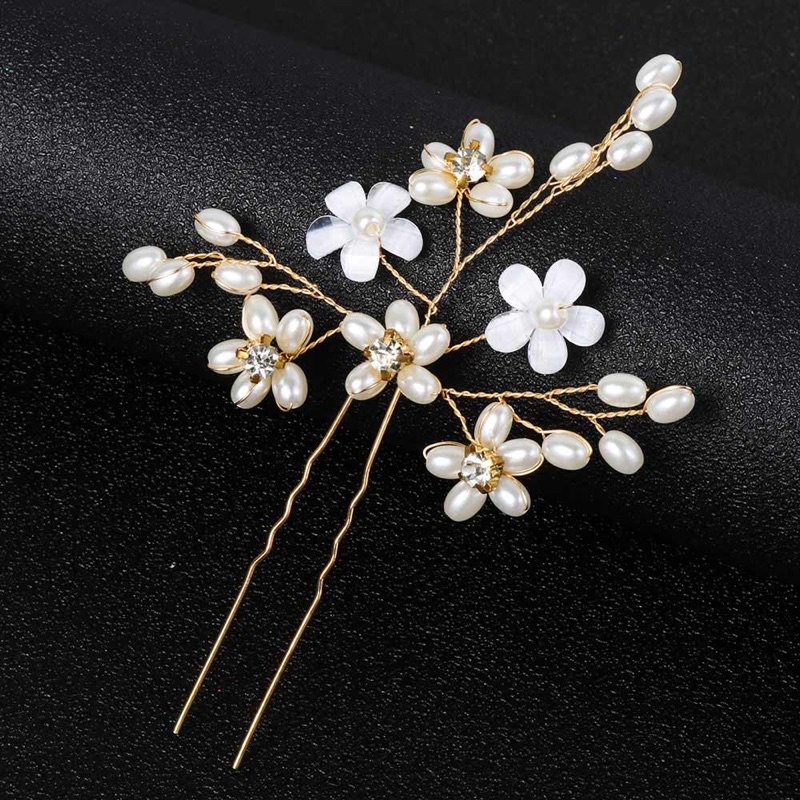 Cài tóc cô dâu đính Ngọc trai giả và hoa thanh lịch