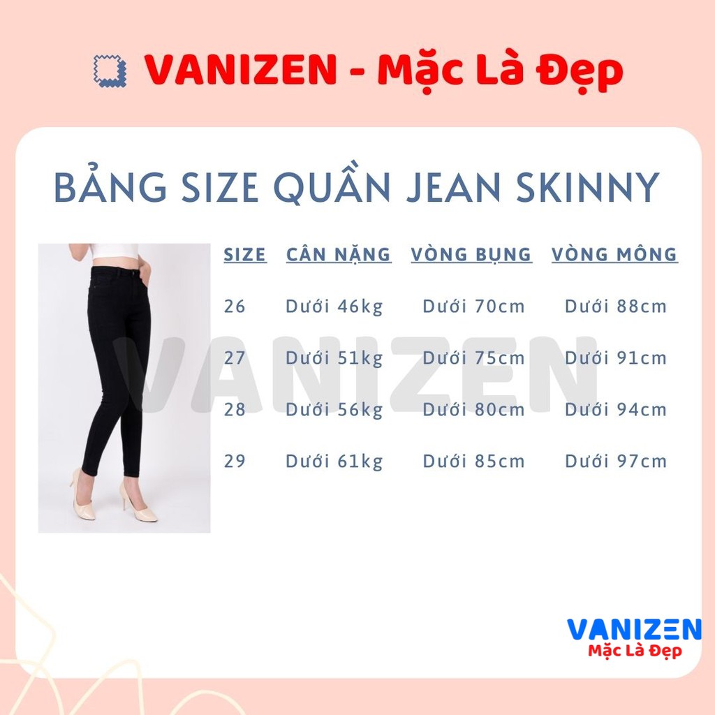 Quần jean nữ lưng cao màu Đen Trắng co giãn tốt ⚡️ Quần bò ôm cạp cao basic VANIZEN Shop mã 051