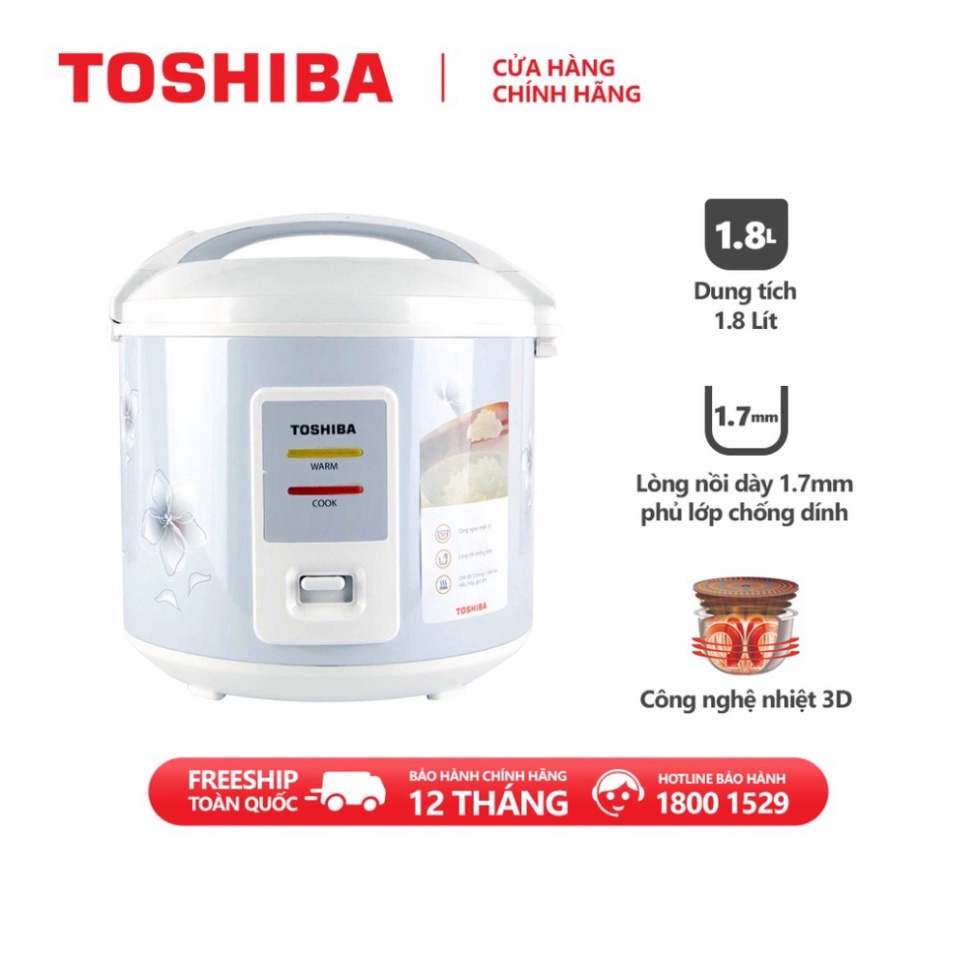 Nồi cơm TOSHIBA nắp gài RC-18JFM2(H)VN - 1.8L - Lòng nồi dày 1.7mm, chống dính - Hàng chính hãng, bảo hành 12 tháng