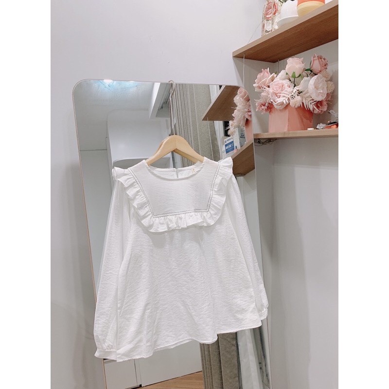 Áo sơ mi kiểu trắng nữ form rộng lụa tay phồng hàn quốc đẹp dài tay họa tiết không cổ ulzzang vintage truehastore SM10 | BigBuy360 - bigbuy360.vn