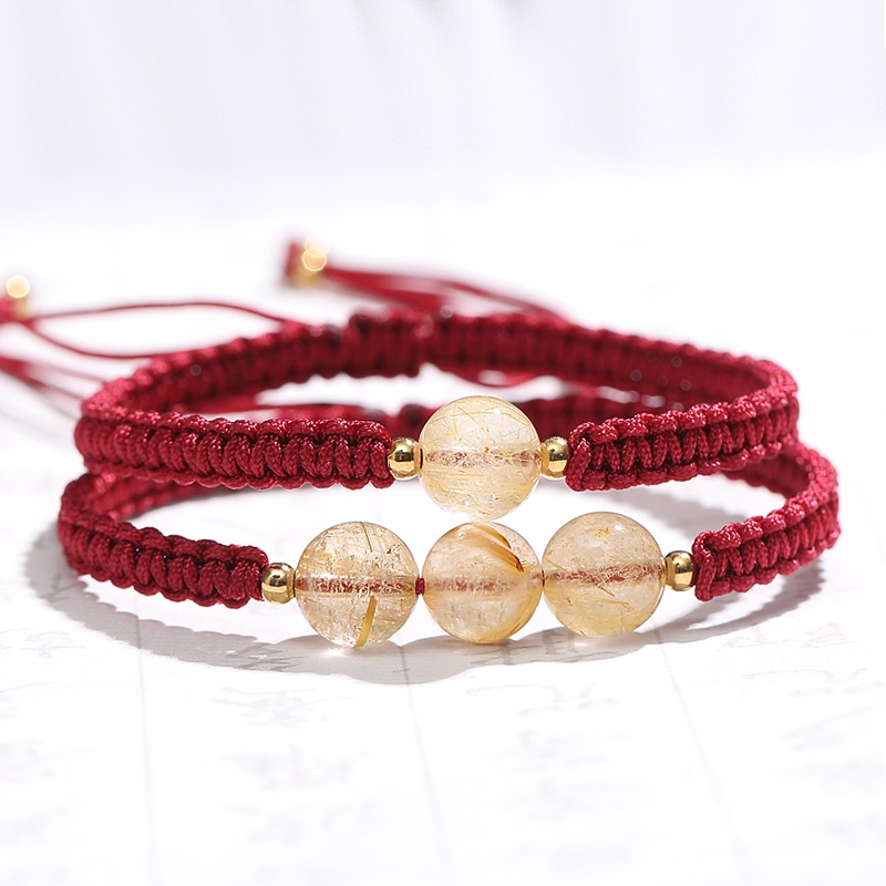 Bộ 2 Vòng Tay Chỉ Đỏ Kết Đá Thủy Tinh May Mắn Cho Nữ VK05
