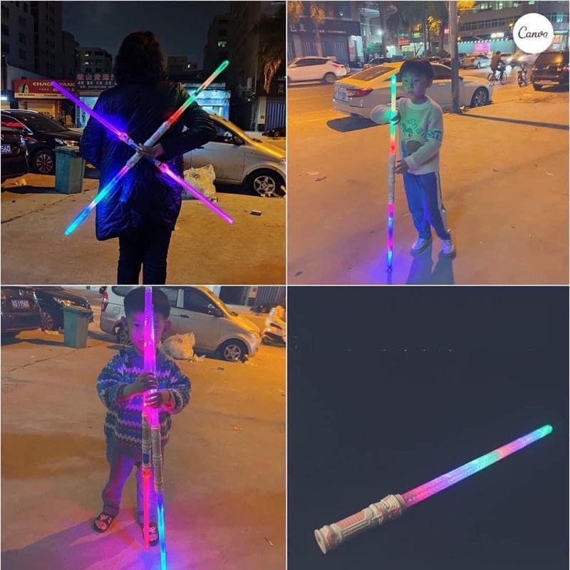 Đồ chơi kiếm nhật đen katana phát sáng - Bộ 2 kiếm phát sáng đồ chơi có đèn LED hóa trang phim Star Wars tặng pin
