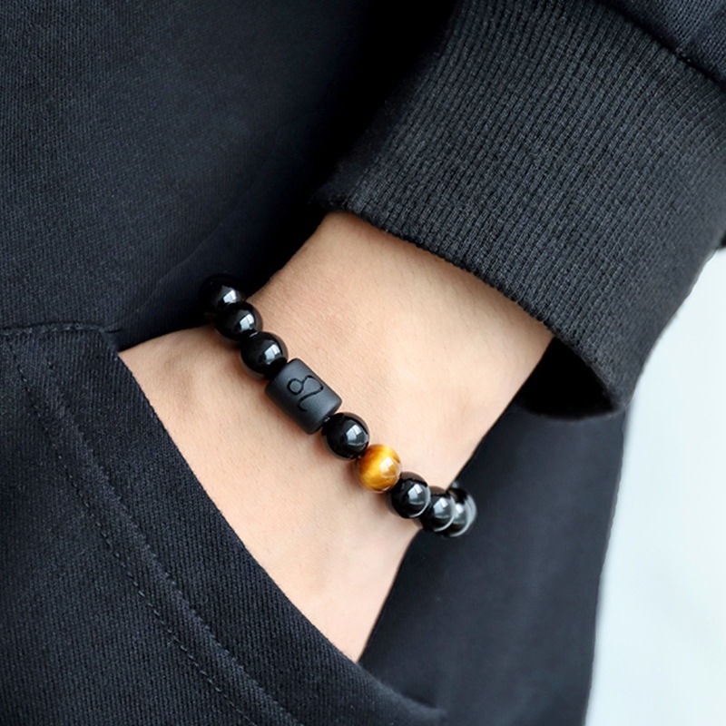 Vòng tay đính đá Obsidian thiết kế đơn giản cho nam và nữ