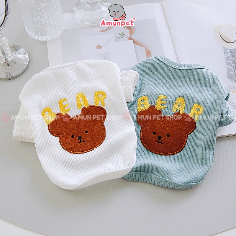 Áo Cho Chó Mèo Hoạ Tiết Mặt Gấu Thêu Chữ Chất Đẹp Áo Thun Cho Thú Cưng Cao Cấp Chuẩn Hàn Amun Pet