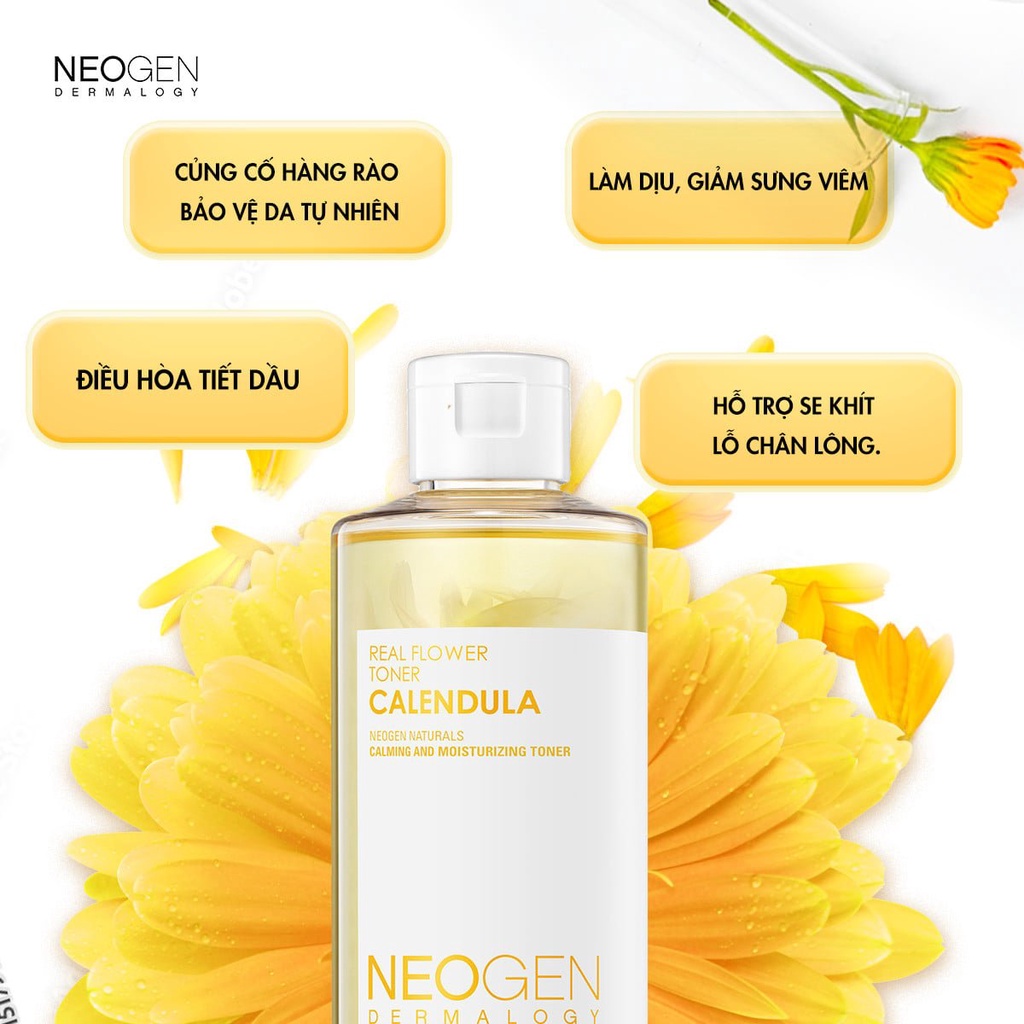 Toner Hoa Cúc Làm Dịu Da, Siêu Cấp Ẩm Cho Da Mụn Neogen Dermalogy Real Flower Toner CALENDULA 300ml