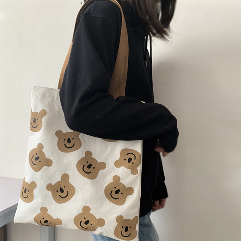 Túi xách canvas họa tiết hoạt hình phong cách Hàn Quốc cho nữ