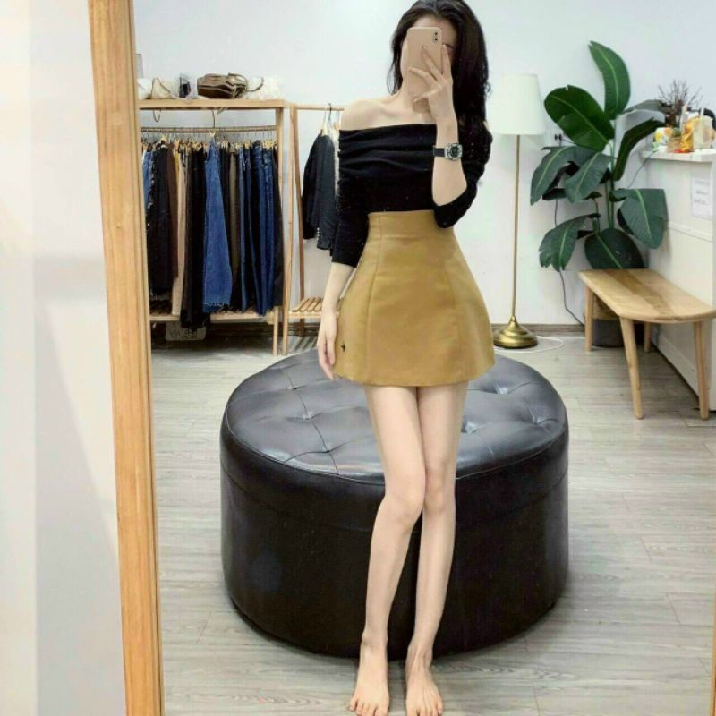 Chân váy ngắn chữ A thêu ông quần trong xịn