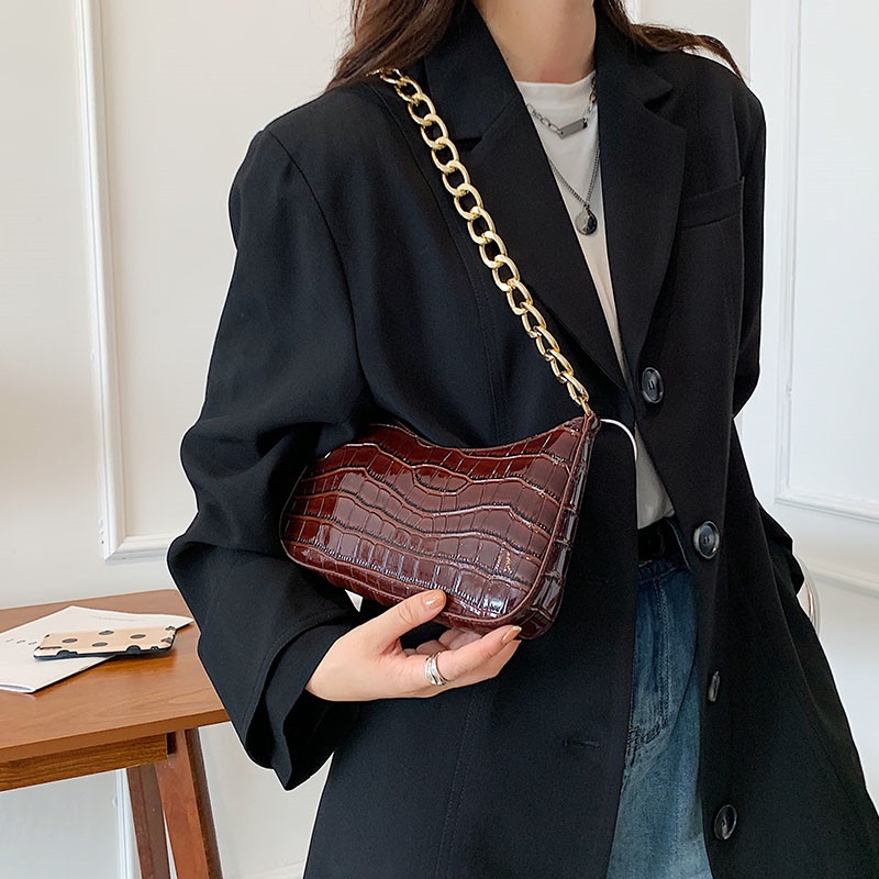 Túi đeo vai họa tiết da cá sấu thời trang mùa thu cho nữ 2021
