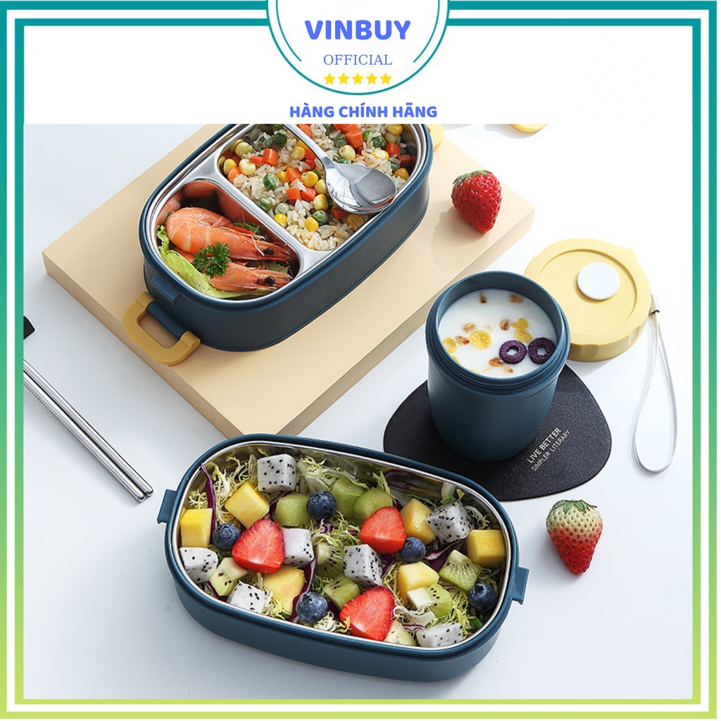Hộp Cơm Giữ Nhiệt, Hộp Cơm Văn Phòng, Cà Men Giữ Nhiệt INOX304 - Tặng Kèm Đũa Thìa + Hộp Đựng Canh Soup + Túi Giữ Nhiệt