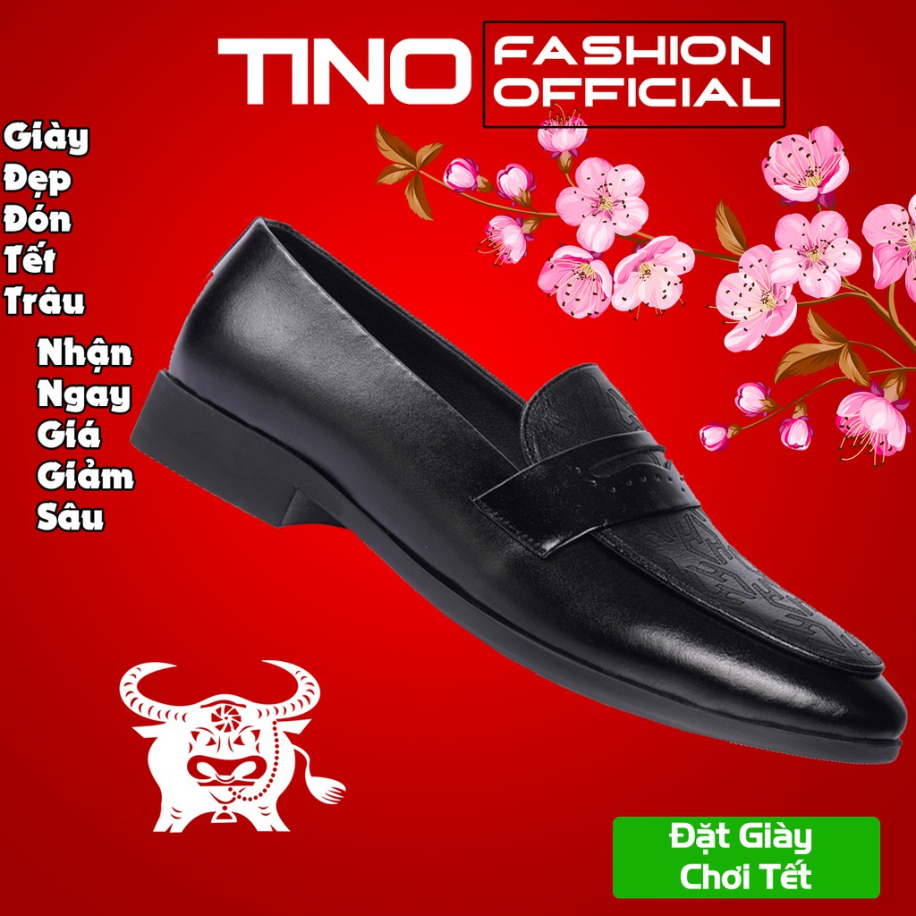 𝐓Ế𝐓 Giày lười nam da bò Tino TN10 màu đen - giày da bò nam cao cấp