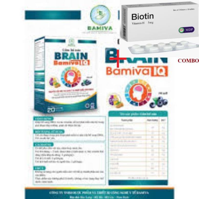 Combo Biotin 5mg+ Cốm bổ não BRAIN BAMIVA IQ giúp trẻ em phát triển não bộ hộp 20 gói