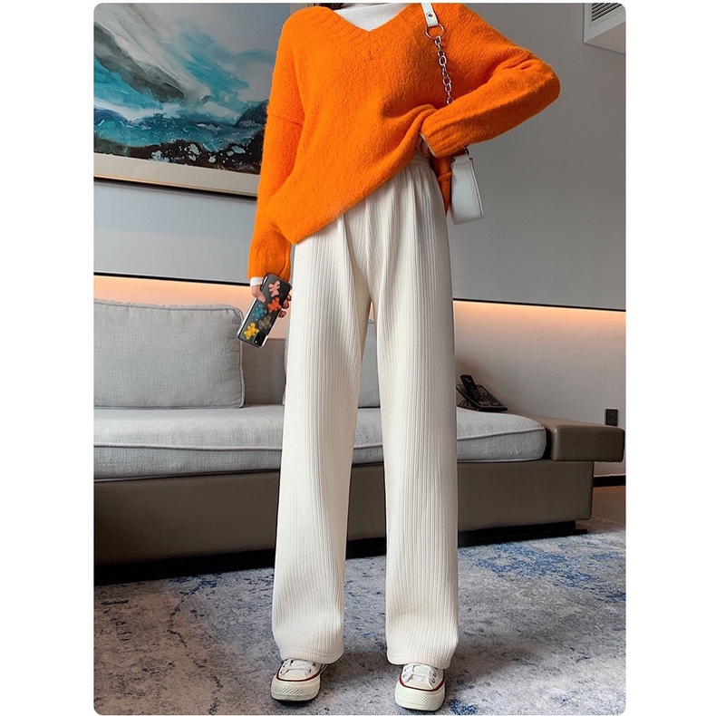 Quần nhung tăm unisex - hàng cao cấp ống rộng đứng dáng có lót bông siêu ấm chống lại mùa đông lạnh giá