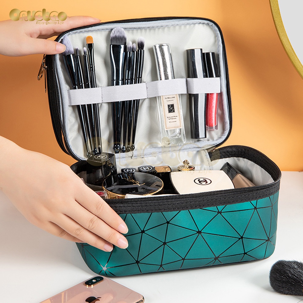 Túi đựng mỹ phẩm ONUOBAO bằng da PU chống nước hai ngăn sức chứa lớn đơn giản tiện lợi cho du lịch