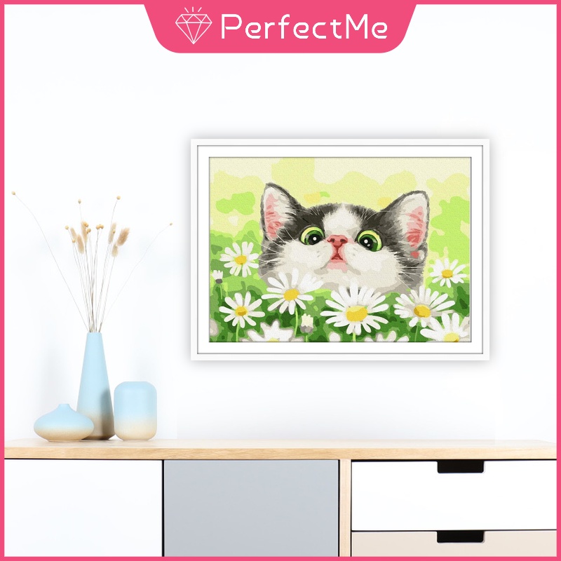 Bộ tranh đính đá 5D họa tiết chú mèo và hoa độc đáo kích thước 40×30cm DIY dùng trang trí nhà cửa