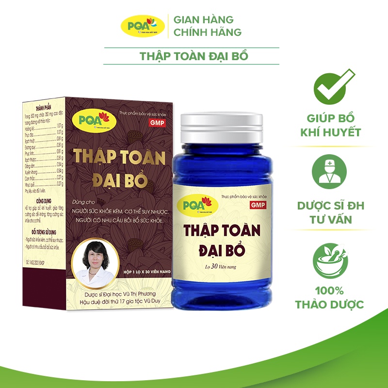 Thập Toàn Đại Bổ PQA Hỗ Trợ Giúp Bổ Khí Huyết, Tăng Cường Sức Đề Kháng Và Khỏe Mạnh Hộp 30 Viên