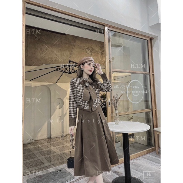 SET ÁO DẠ NƠ CỔ+ chân váy