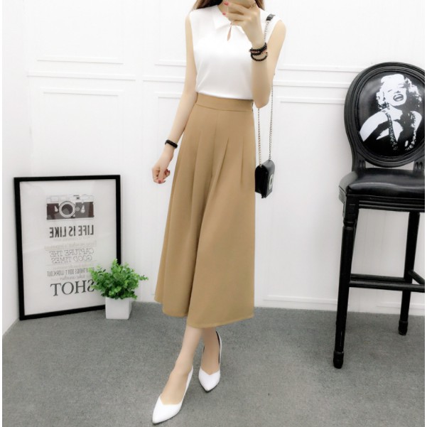 Quần ống loe chất voan cát mềm mát cạp chun dáng công sở