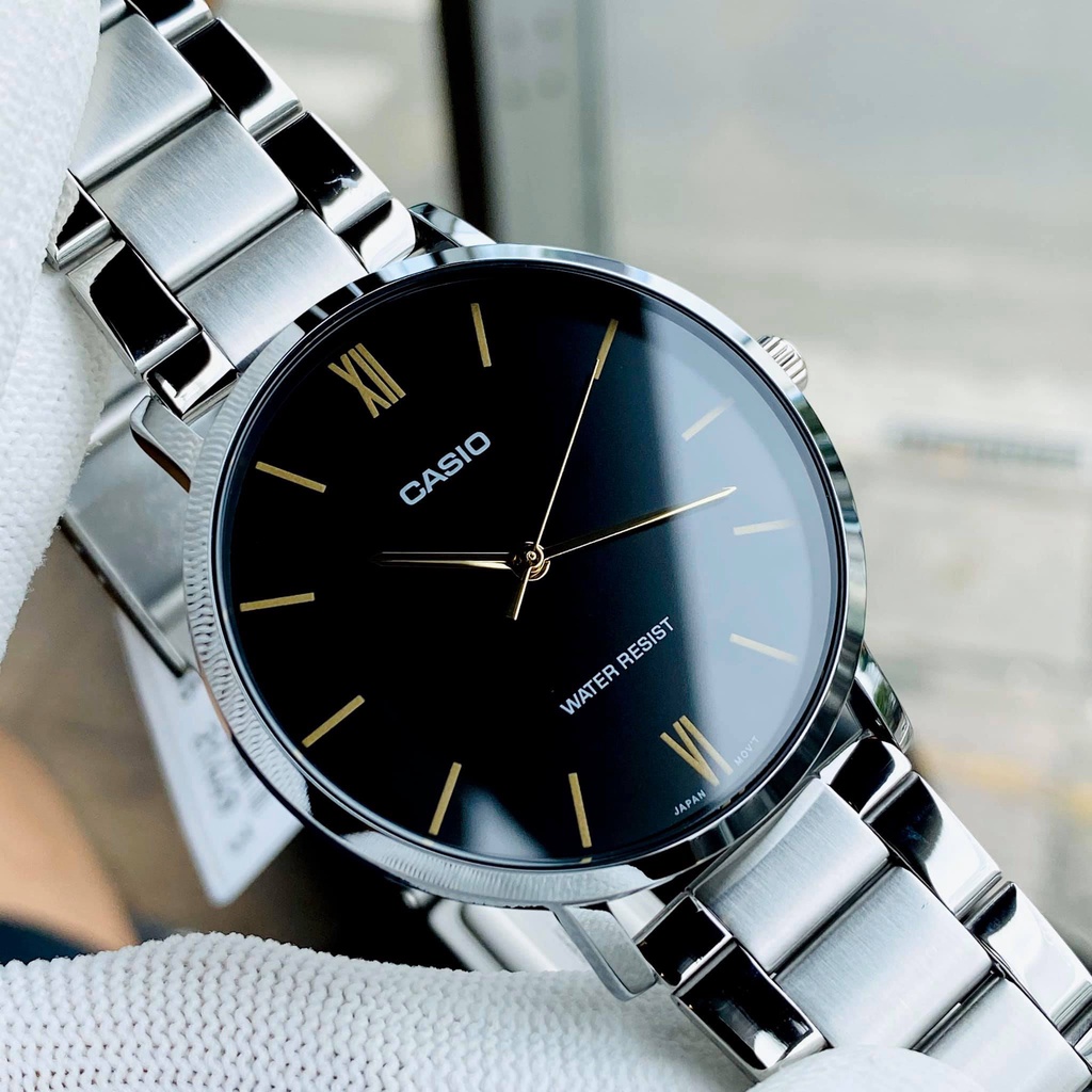 Đồng hồ nam nữ dây thép mặt đen Casio VT01D-1BUDF Bảo hành 1 năm Hyma watch