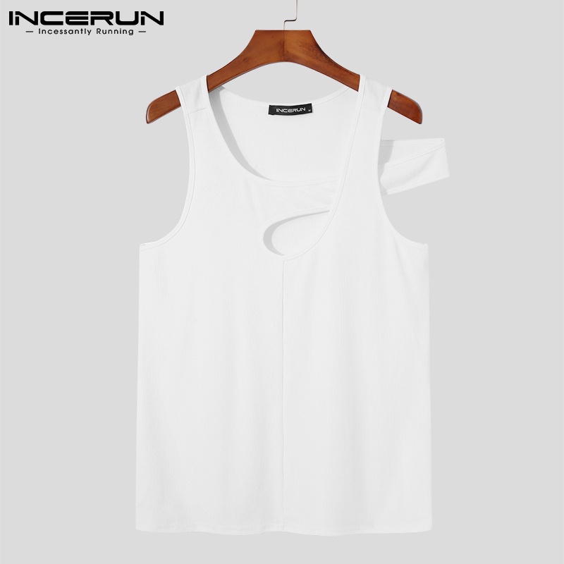 Áo thun INCERUN không tay dáng ôm vừa vặn màu trơn khoét lỗ rỗng gợi cảm thời trang mùa hè cho nam