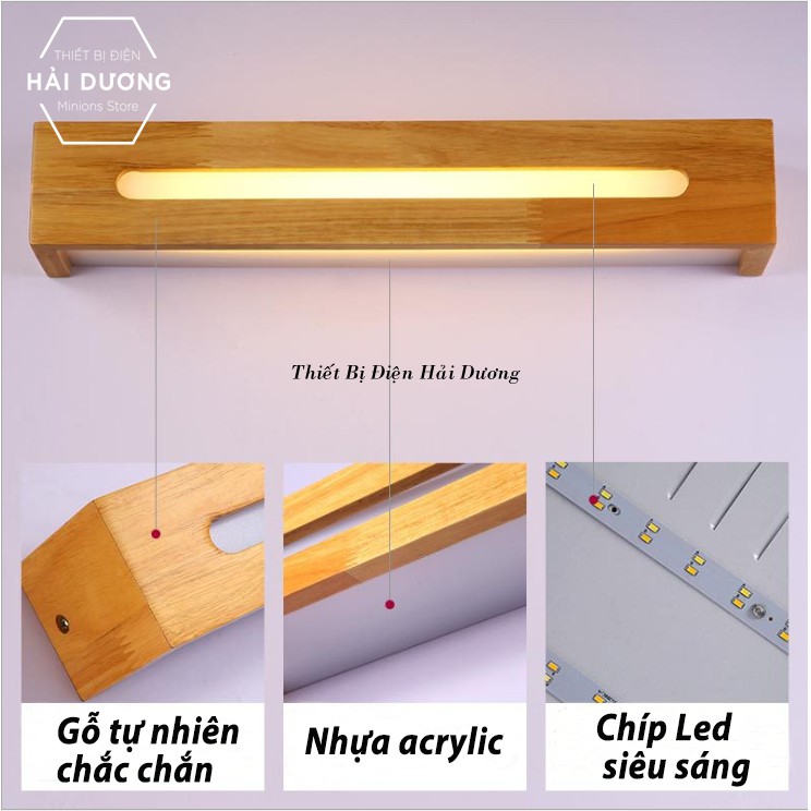 Đèn Tường Trang Trí Decor Hình Chữ Nhật Thân Gỗ Phong Cách Bắc Âu DT-161G - Led Siêu Sáng