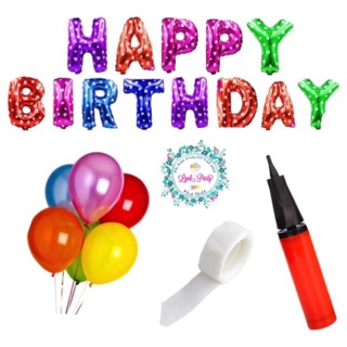 Combo Bóng Happy Birthday, Bóng Nhũ, Bơm, Keo