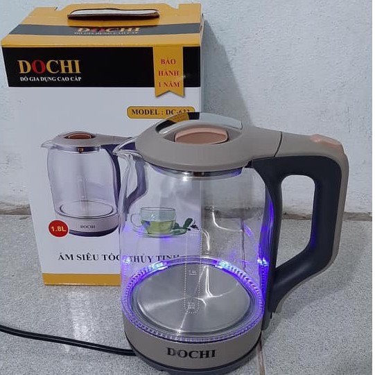 Ấm siêu tốc Bình siêu tốc thủy tinh DOCHI dùng để đun nước 1,8 lít