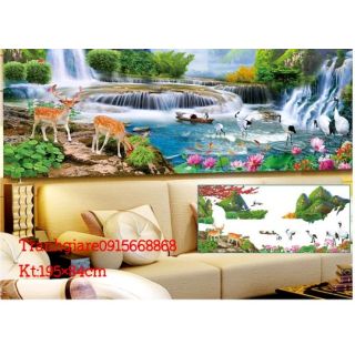 Tranh thêu chữ thập lưu thủy sinh tài tuyệt đẹp kt 195×84cm