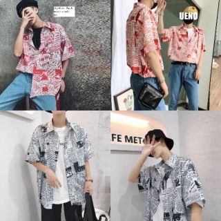[Có Sẵn] Áo Sơ Mi Lụa Nam Tay Lỡ  Uzzlang Hàn Quốc Họa Tiết Tờ Báo Đen /Đỏ ( Nhiều Màu Cực Chất)