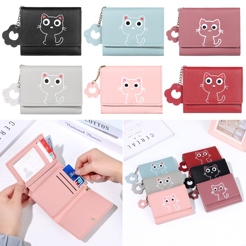 Ví da ngắn đựng thẻ in hình mèo dễ thương MIHAN1 cho nữ