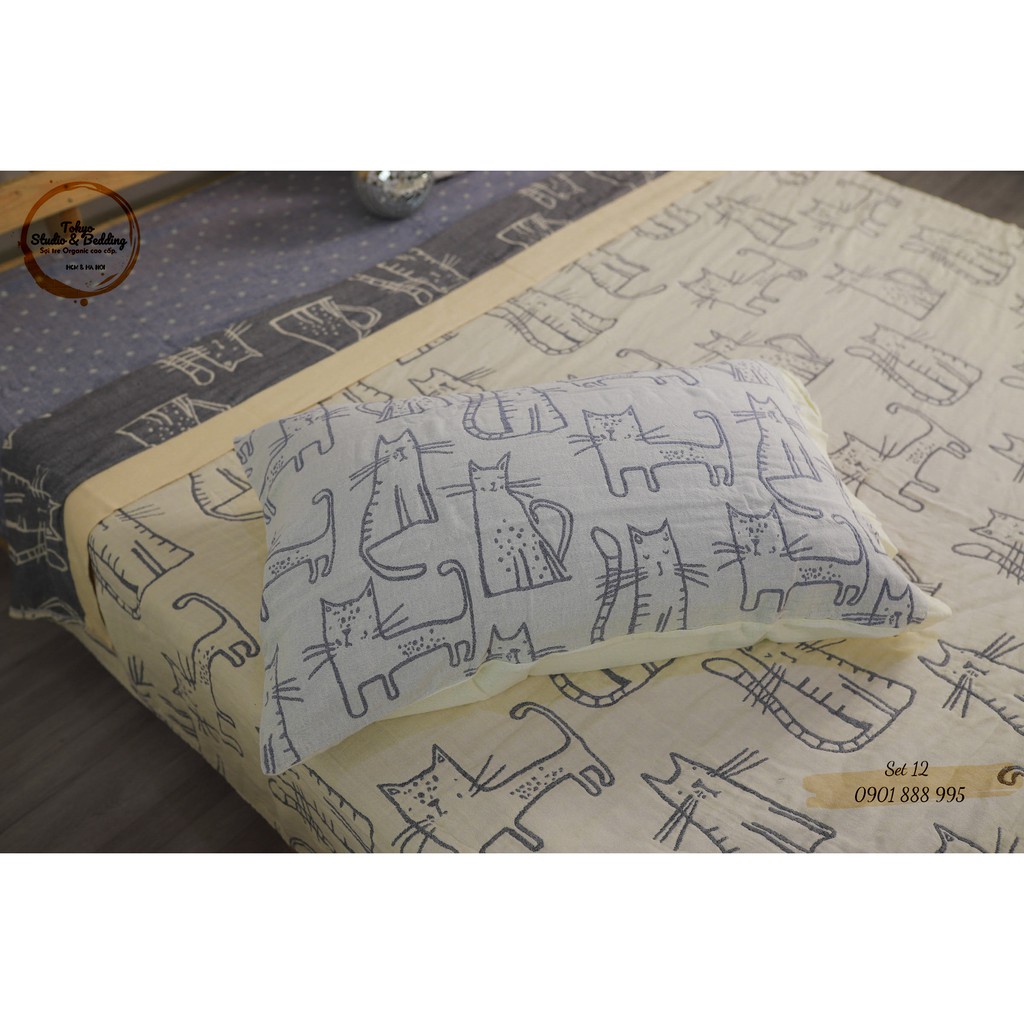 Set 12_Chăn Ga Gối Xô Cotton Sợi tre Organic_Dòng Basic