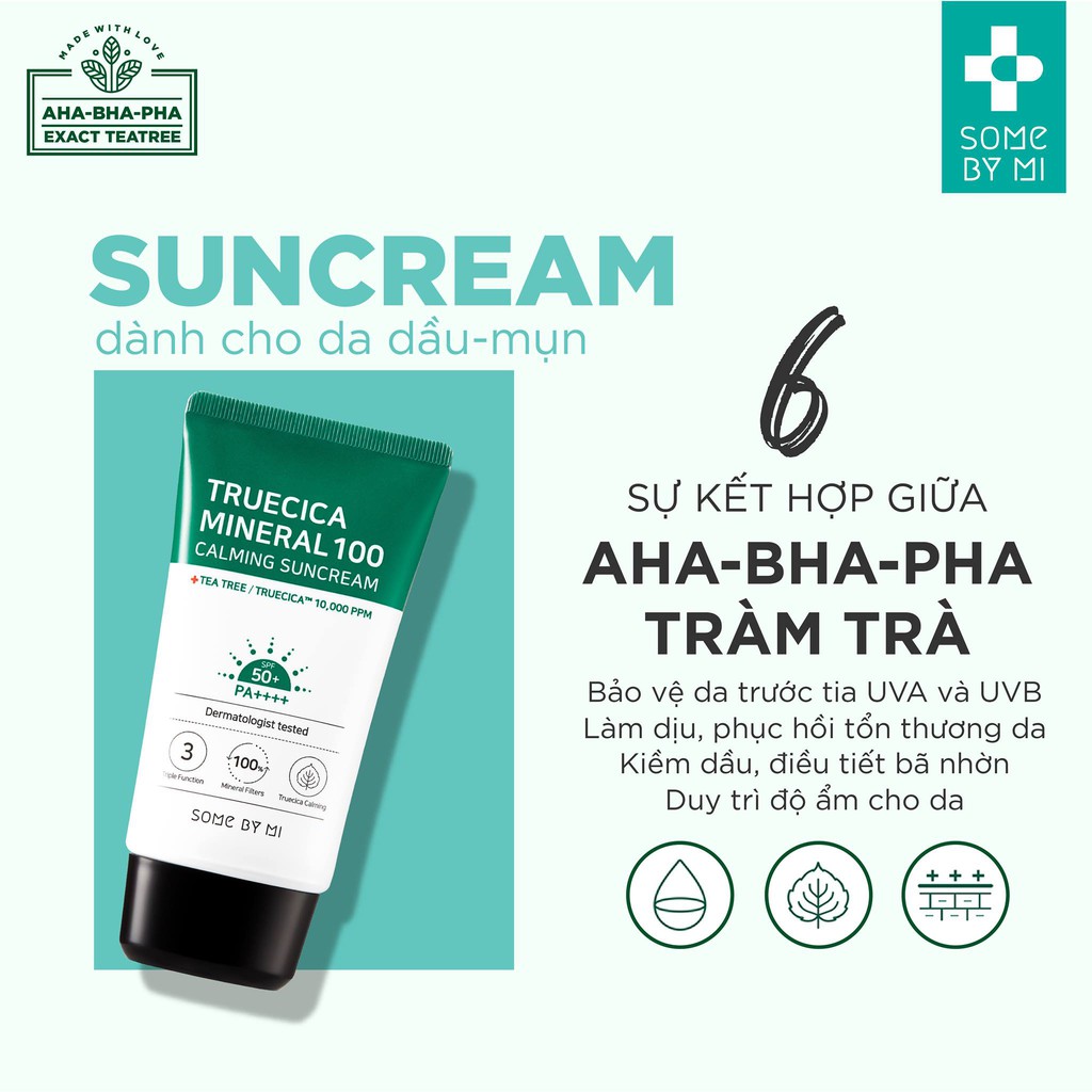 Kem Chống Nắng Some By Mi Dưỡng Ẩm Kiềm Dầu - KCN Some By Mi Truecica Mineral 100 Calming Suncream 50PA++++ 50ml