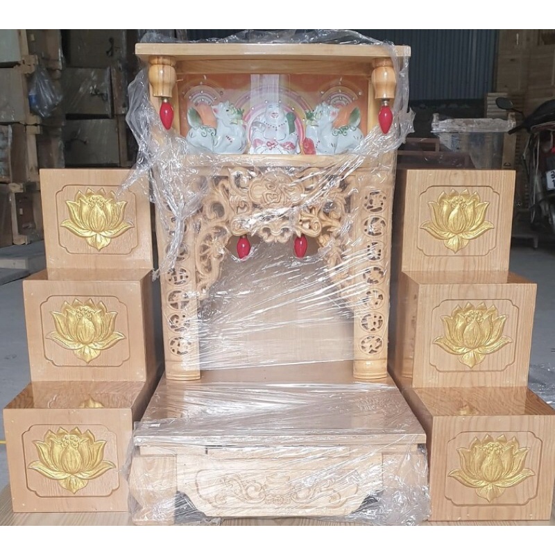 Bục tam cấp, nhị cấp kê ban thần tài dát vàng hoa sen cao cấp