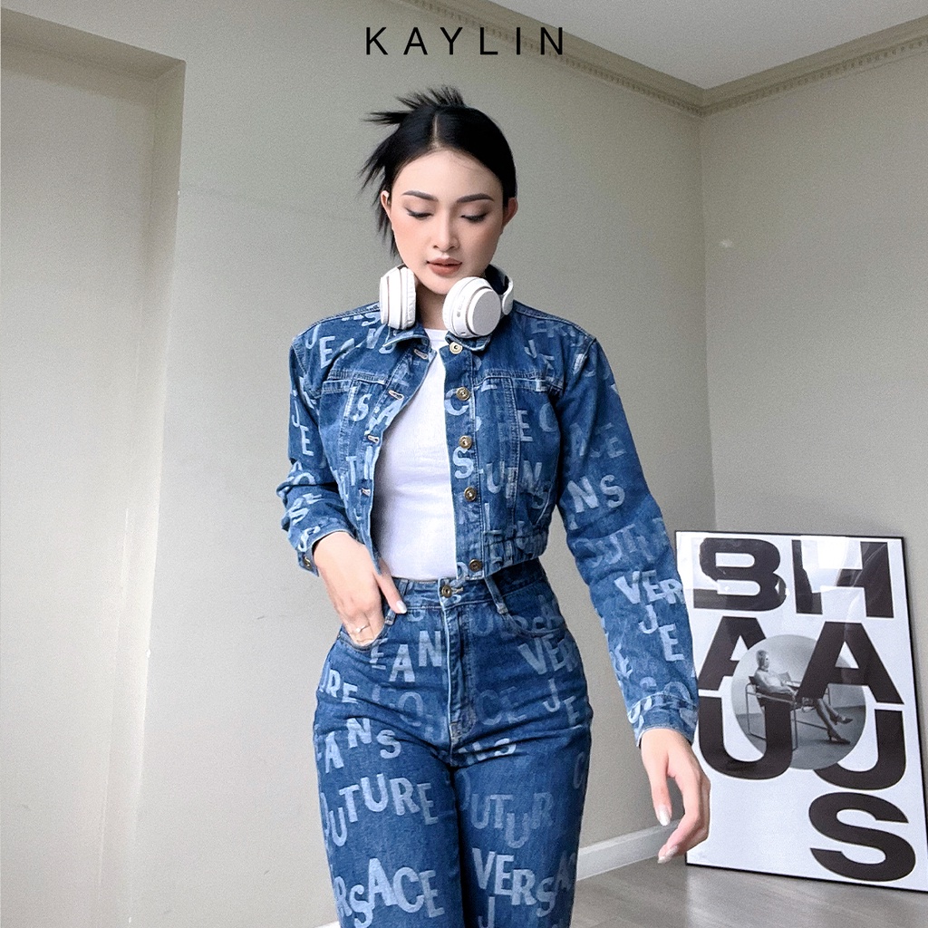 Áo khoác jeans họa tiết chữ nổi phong cách KAYLIN - N1787