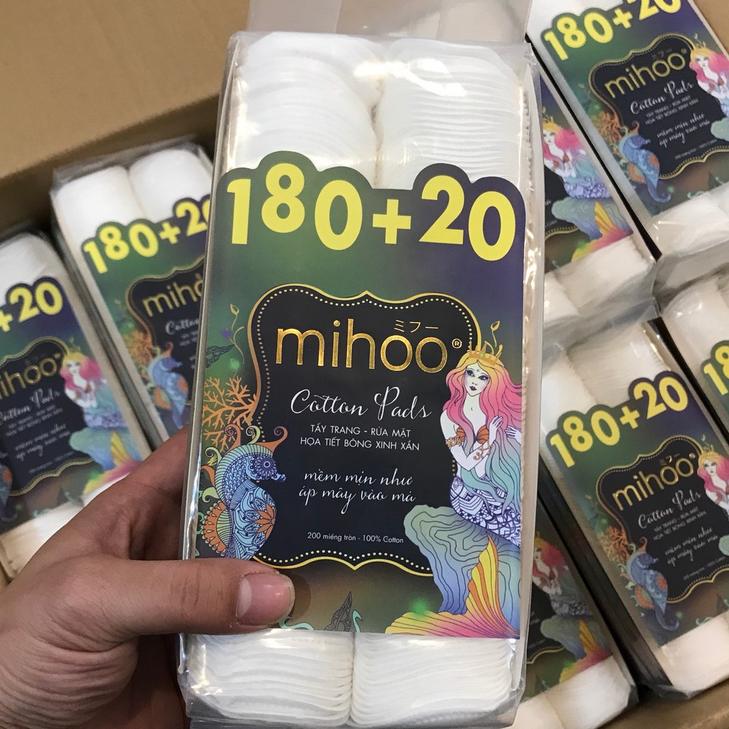 Bông tẩy trang Mihoo Cotton Pads 200 Miếng ép viền chặt 2 mặt không xơ xuất xứ Hàn Quốc top trend bán chạy