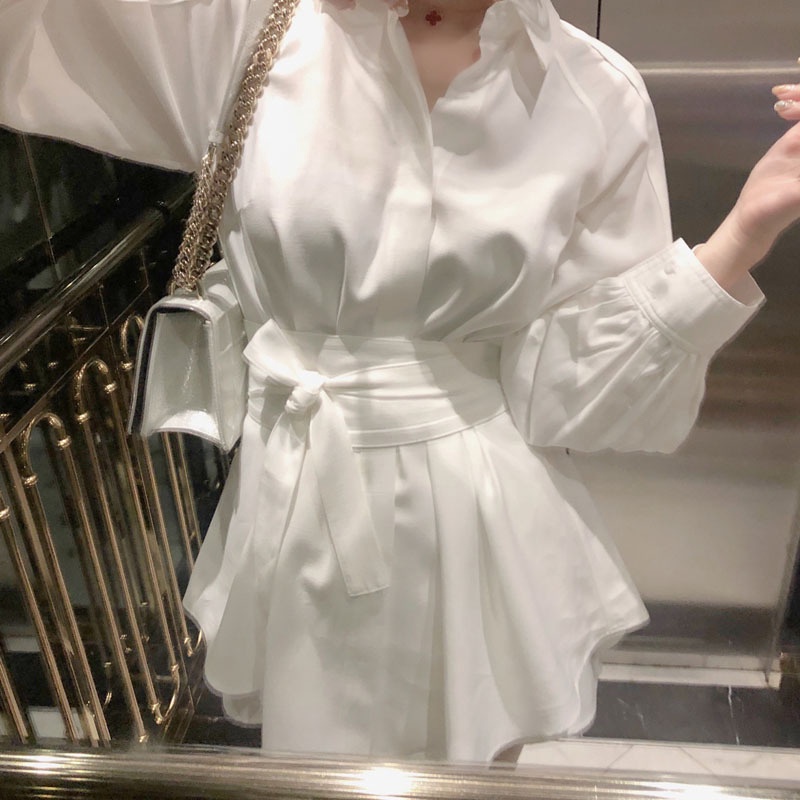 set đồ nữ sang chảnh, bộ đồ nữ áo sơ mi dài dây eo kèm quần điệu đà