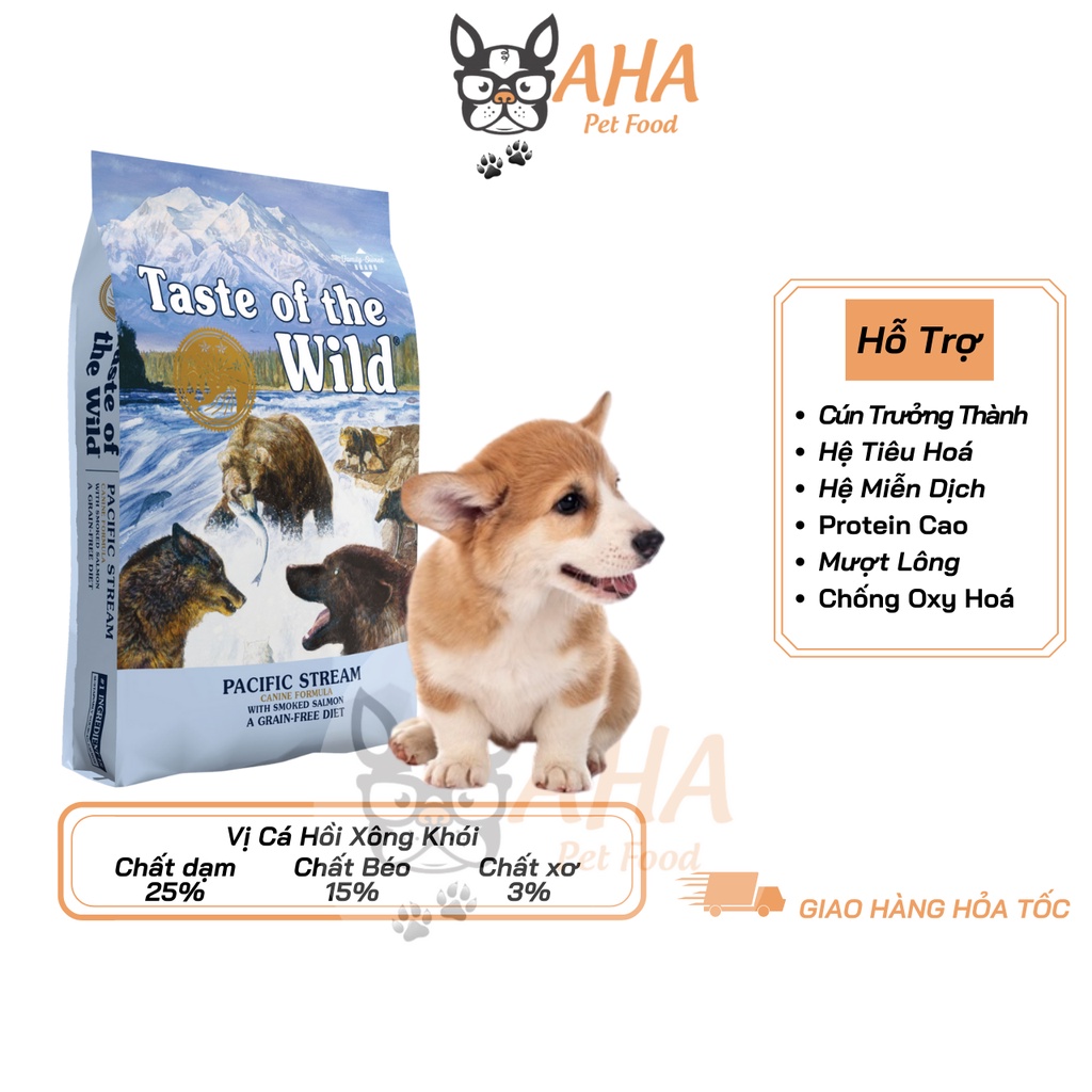 Thức Ăn Cho Chó Corgi Taste Of The Wild Bao 500g -  Pacific Stream Cannie Cá Hồi Xông Khói, Rau Củ Quả