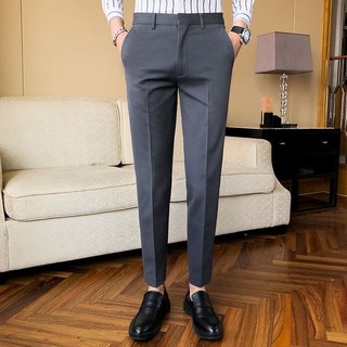 Quần tây âu nam vải dày co giãn không bai màu ống côn Hàn Quốc