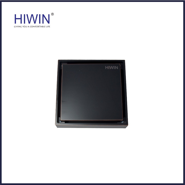 Phễu thoát sàn lát gạch ngăn mùi hôi đồng mạ đen kích thước 100x100mm HIWIN FD-1901B