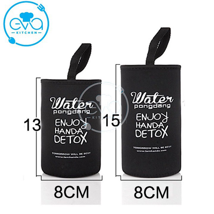 Bình Đựng Nước Thuỷ Tinh Detox 600ml Tặng Kèm Vỏ Bọc Vải Neoprene Và Túi Vải Dây Rút